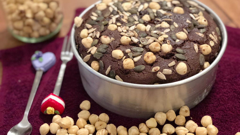 Hazelnut Whole Wheat Rava Chocolate Cake | Pressure Cooker Cake Recipe